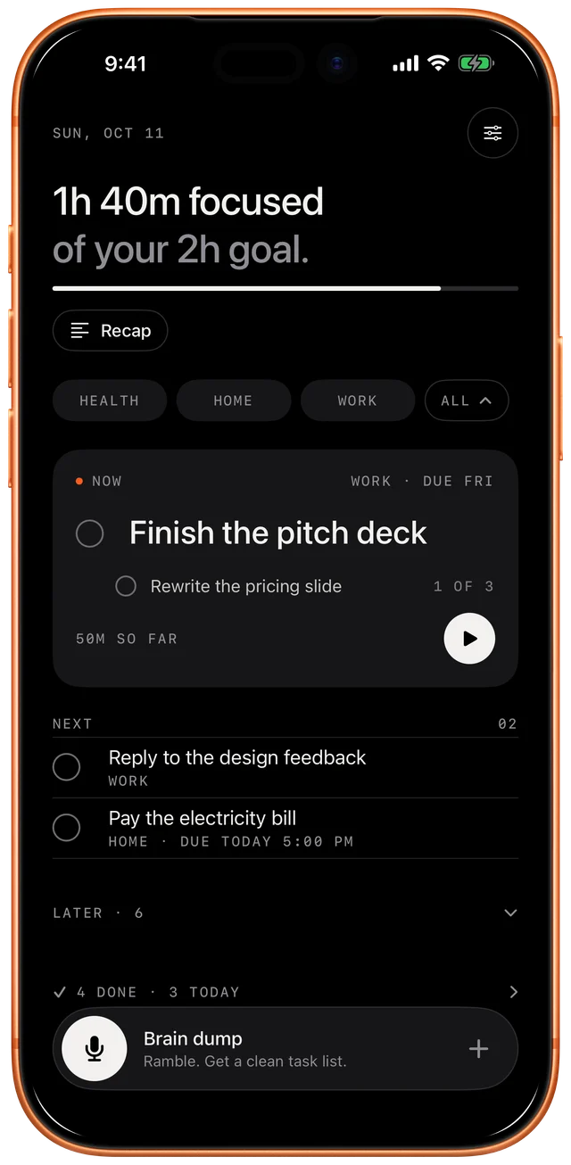 SPAN’s Today screen: one task now, a few next